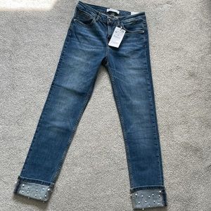 Zara denim. Size 8. Mid rise. Pearl cuff